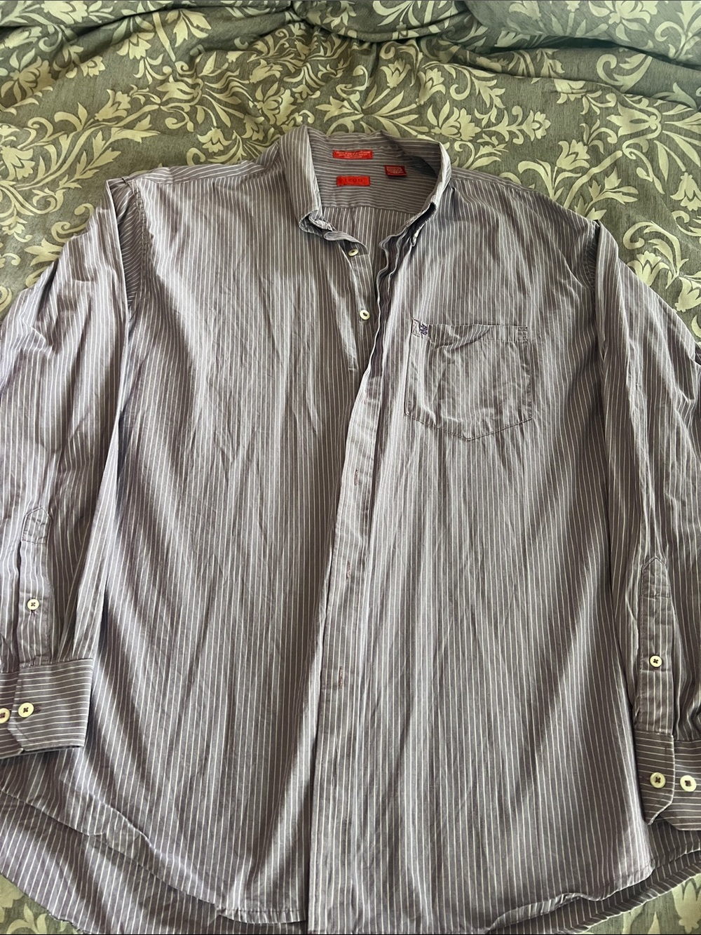 Izod Men's Long Sleeve Button-Down Shirt in Gray and White Pinstripe
